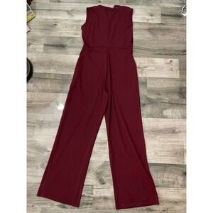 Sleeveless Jumpsuit Wide Leg Button Front Belted Burgundy Size M/L